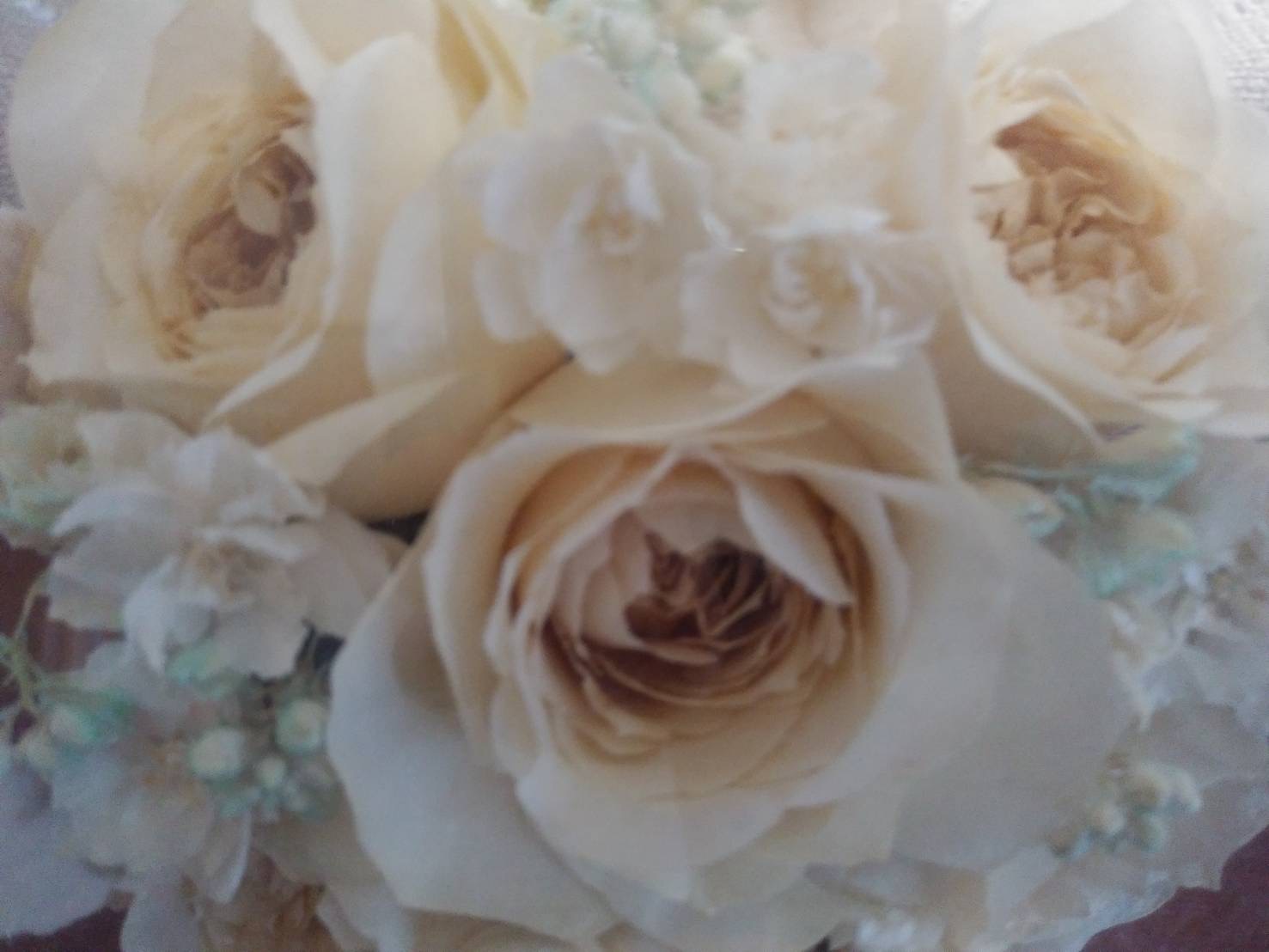 結婚式のブーケ写真画像です。ケースに入っていて、ずっと保存されているのを撮りました。