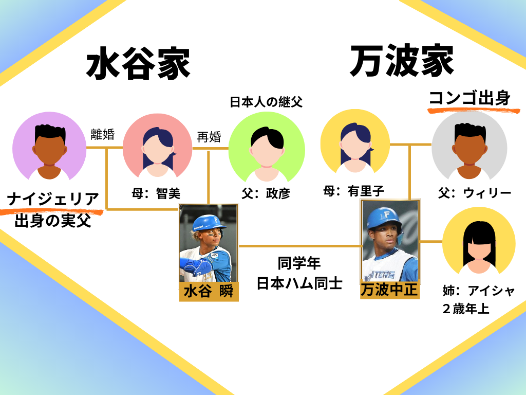 水谷瞬選手と万波中正選手がハーフだと分かる家系図